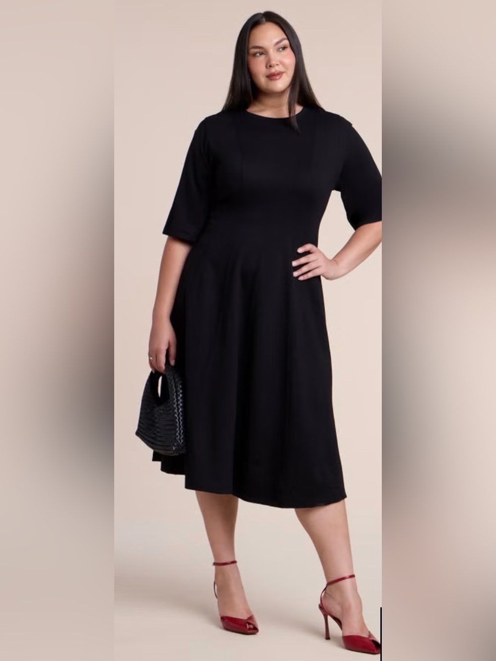 NWT Eloquii Seam Detail Ponte Workwear Midi Dress in Black Sz 26